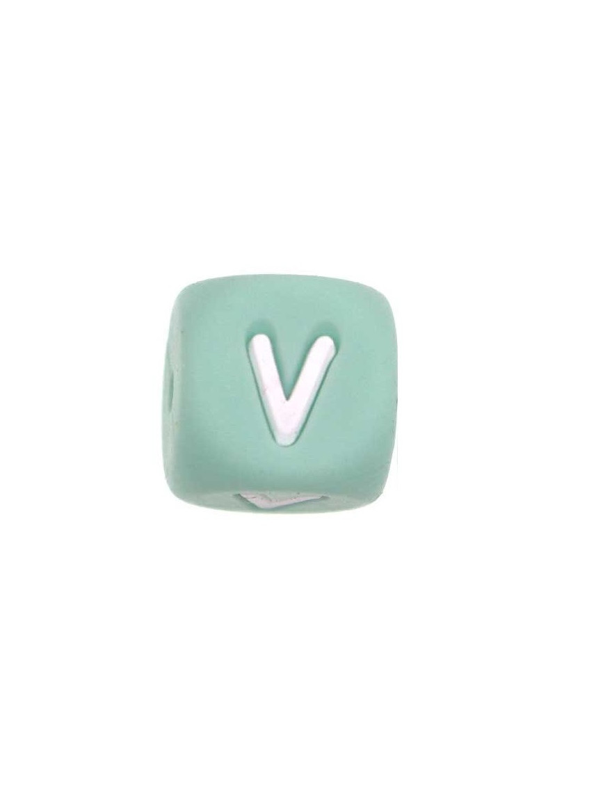 Perles Silicone Lettre Alphabet 12mm Vert Tilleul