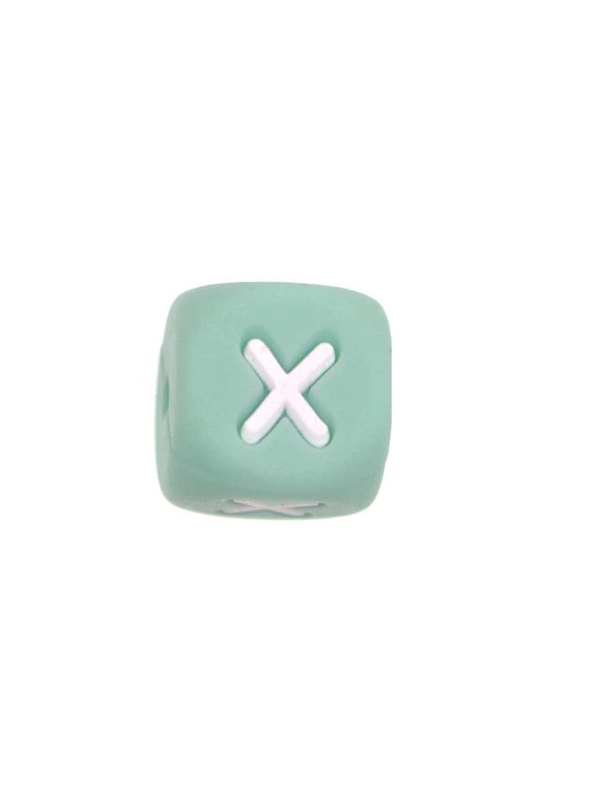 Perles Silicone Lettre Alphabet 12mm Vert Tilleul