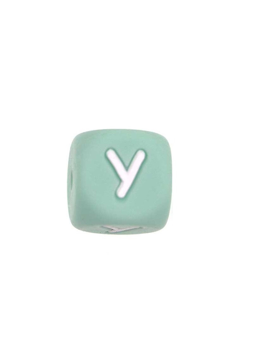 Perles Silicone Lettre Alphabet 12mm Vert Tilleul
