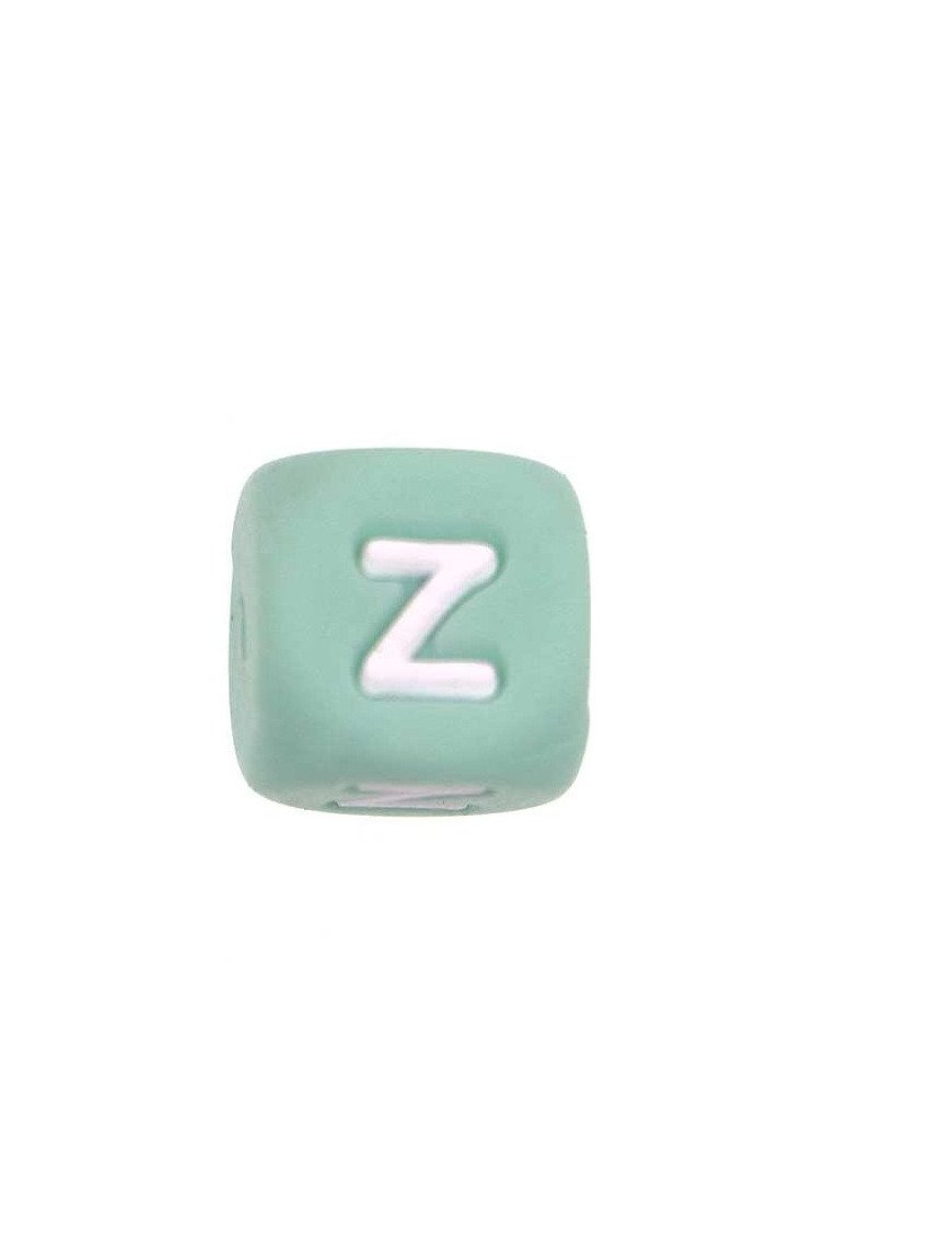 Perles Silicone Lettre Alphabet 12mm Vert Tilleul