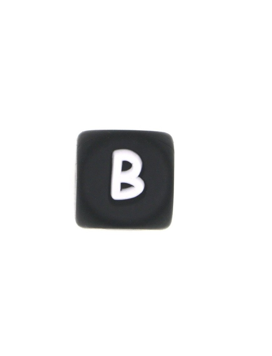 Perles Silicone Lettre Alphabet 12mm Noir
