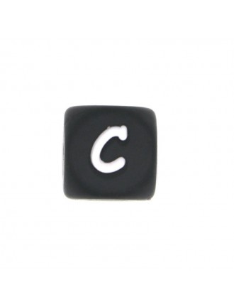 Perles Silicone Lettre Alphabet 12mm Noir