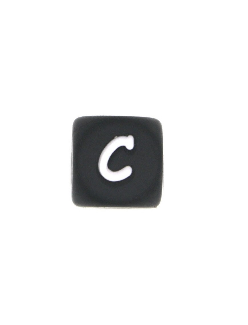 Perles Silicone Lettre Alphabet 12mm Noir