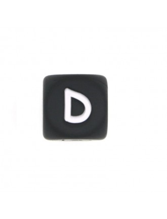 Perles Silicone Lettre Alphabet 12mm Noir