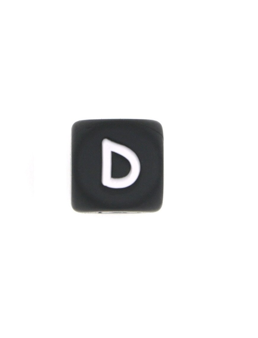 Perles Silicone Lettre Alphabet 12mm Noir
