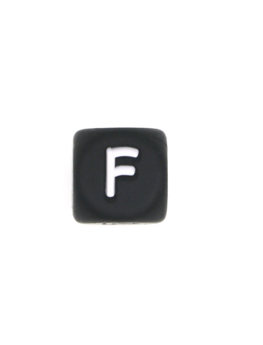 Perles Silicone Lettre Alphabet 12mm Noir