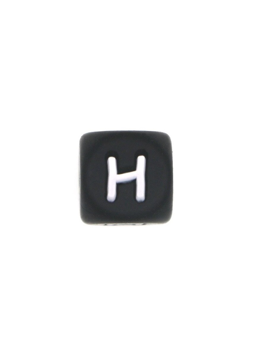 Perles Silicone Lettre Alphabet 12mm Noir
