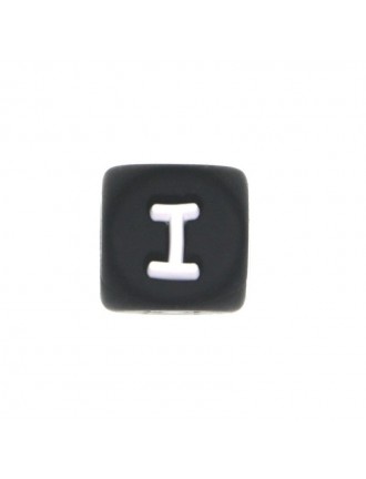 Perles Silicone Lettre Alphabet 12mm Noir