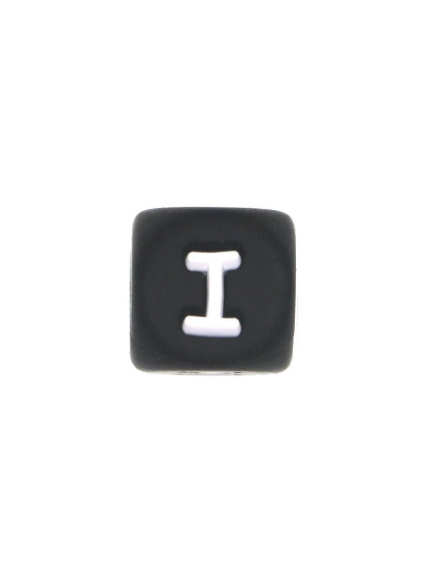 Perles Silicone Lettre Alphabet 12mm Noir