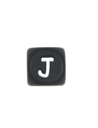Perles Silicone Lettre Alphabet 12mm Noir