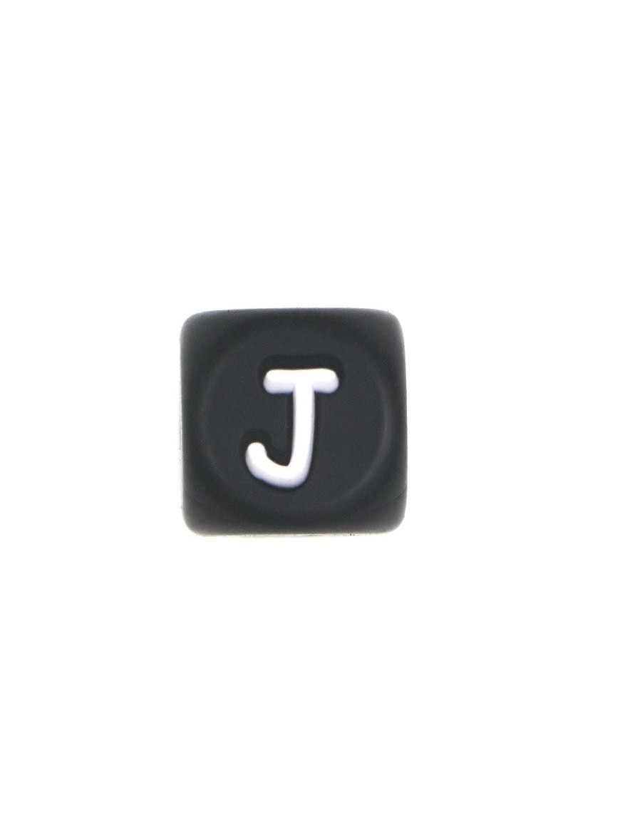 Perles Silicone Lettre Alphabet 12mm Noir