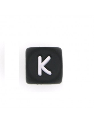 Perles Silicone Lettre Alphabet 12mm Noir