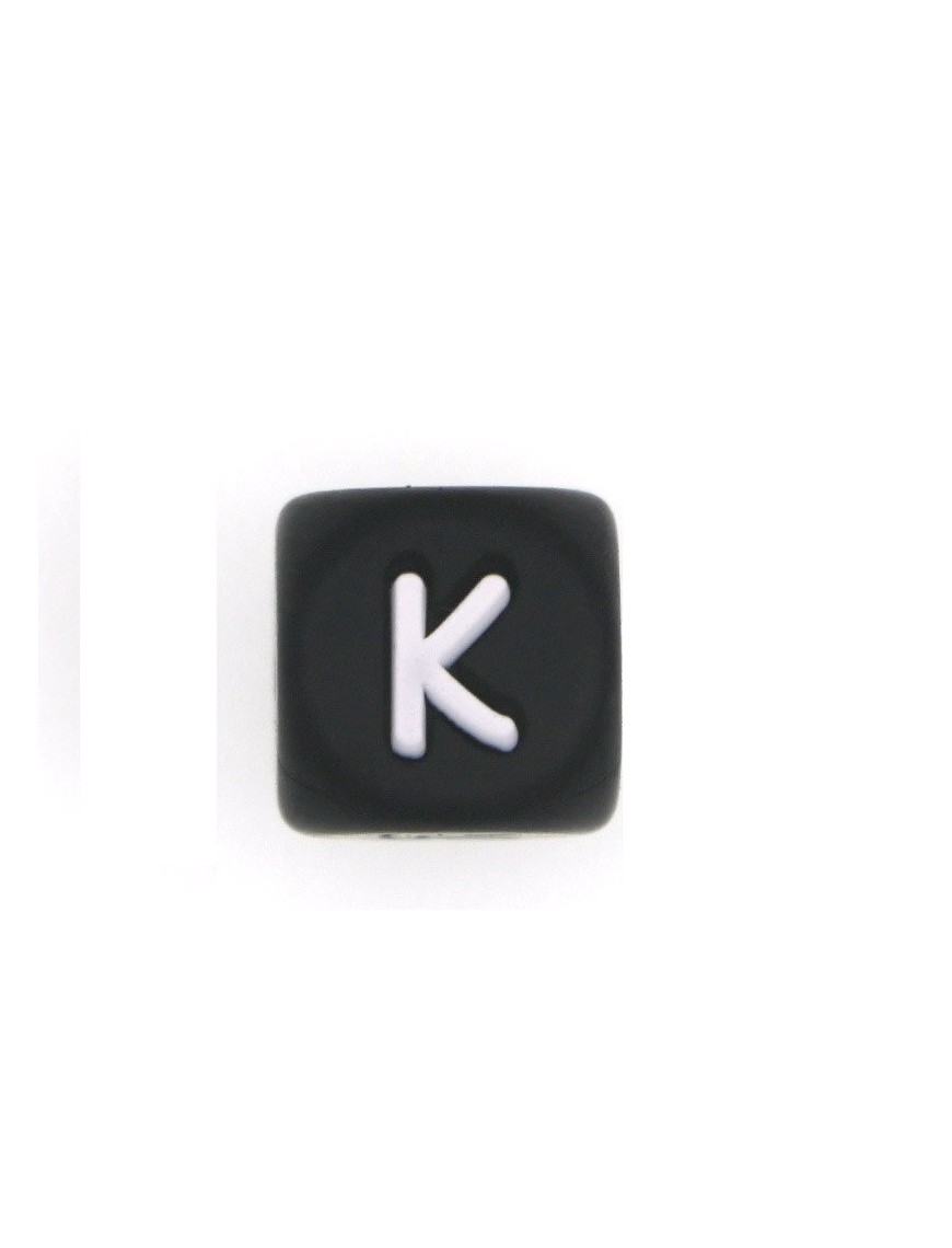 Perles Silicone Lettre Alphabet 12mm Noir