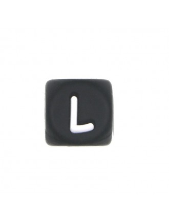 Perles Silicone Lettre Alphabet 12mm Noir