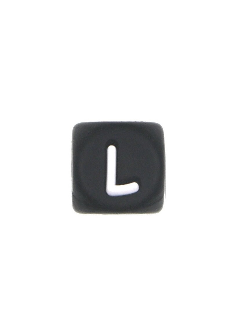 Perles Silicone Lettre Alphabet 12mm Noir