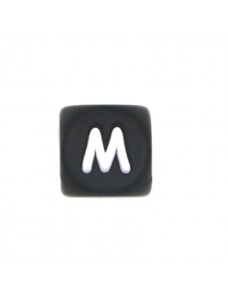 Perles Silicone Lettre Alphabet 12mm Noir