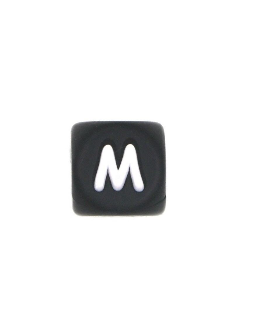 Perles Silicone Lettre Alphabet 12mm Noir