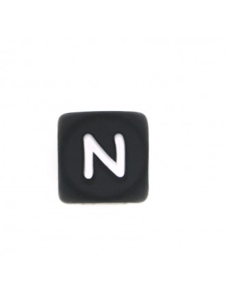 Perles Silicone Lettre Alphabet 12mm Noir