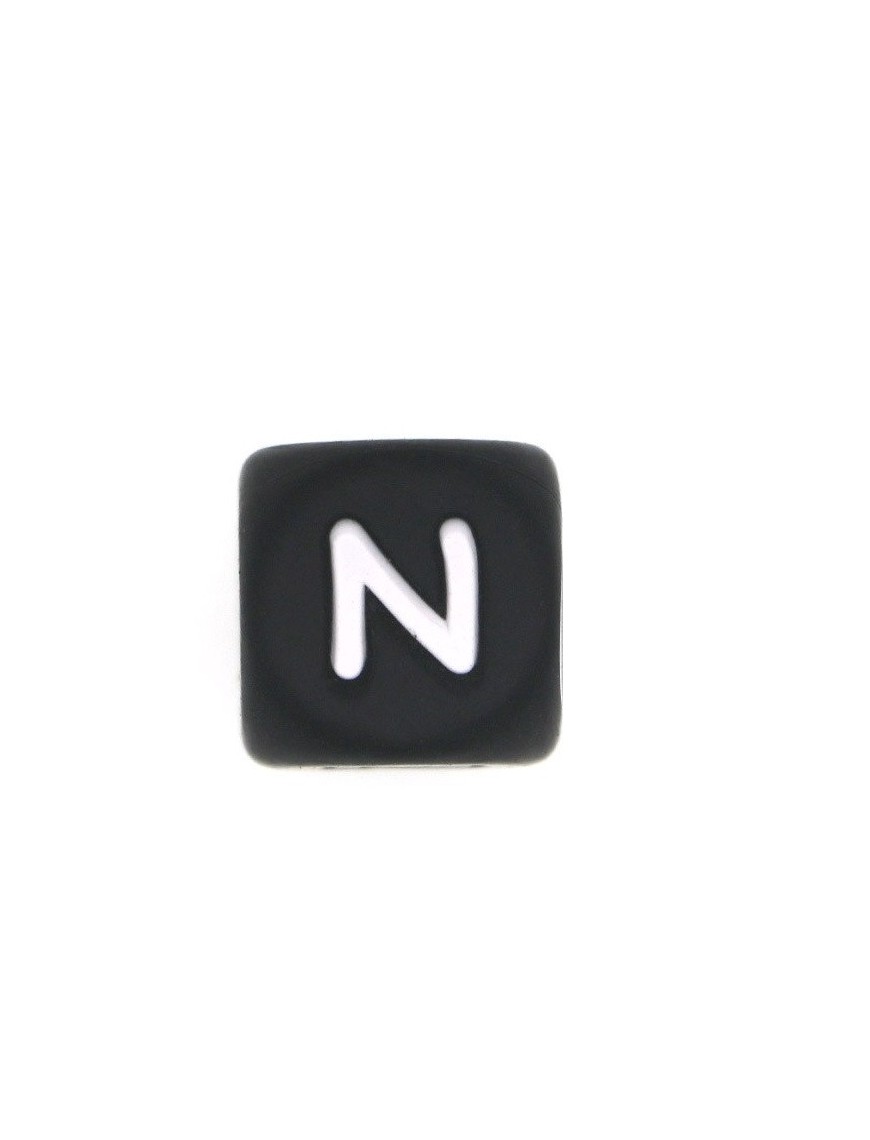 Perles Silicone Lettre Alphabet 12mm Noir