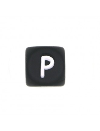 Perles Silicone Lettre Alphabet 12mm Noir