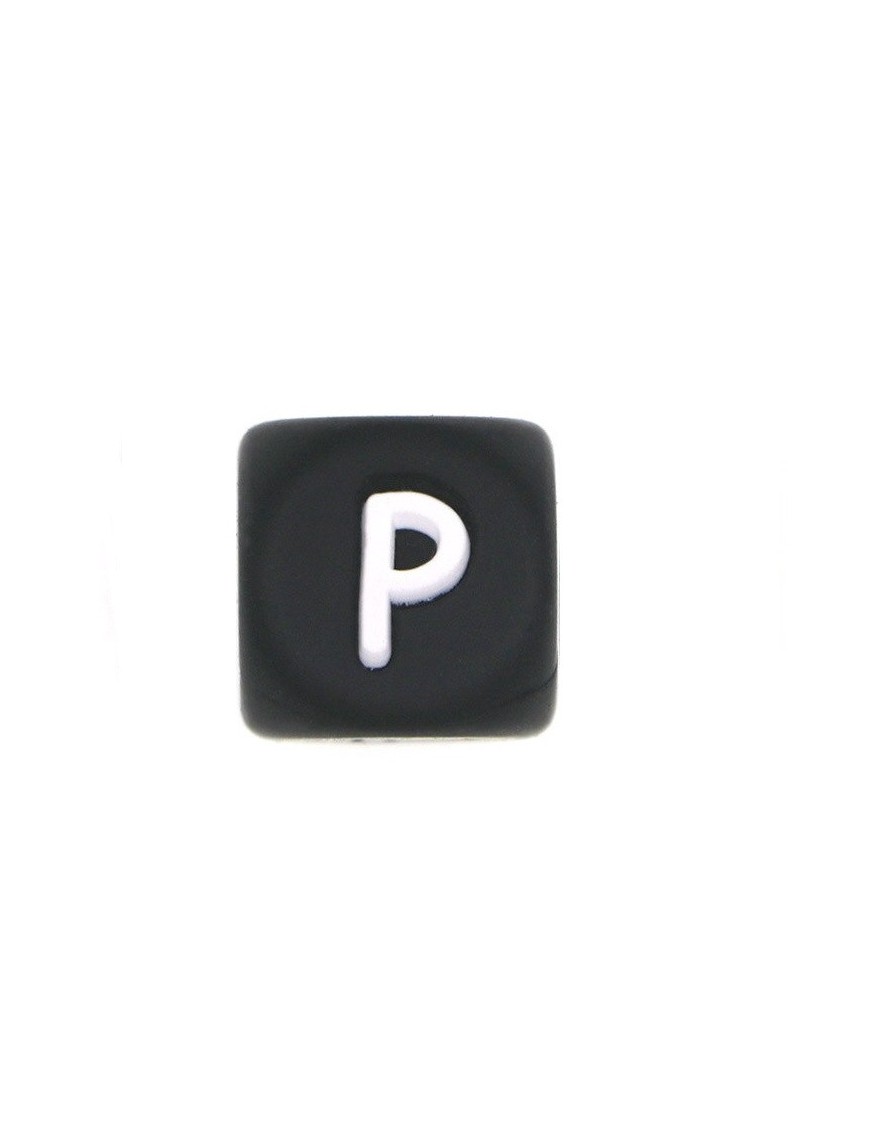 Perles Silicone Lettre Alphabet 12mm Noir