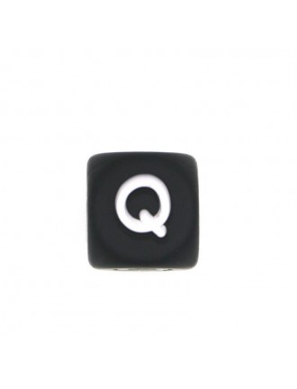 Perles Silicone Lettre Alphabet 12mm Noir