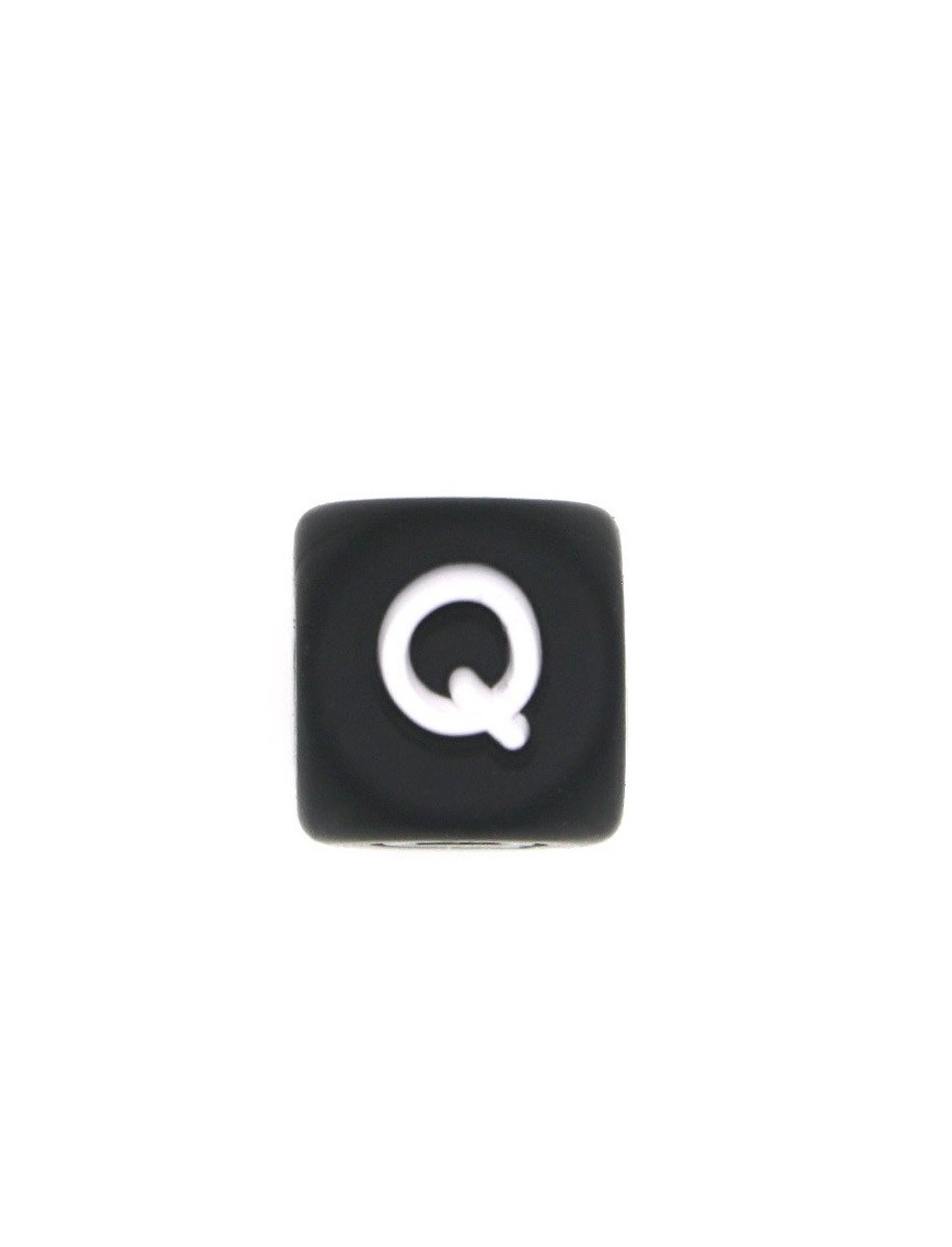 Perles Silicone Lettre Alphabet 12mm Noir