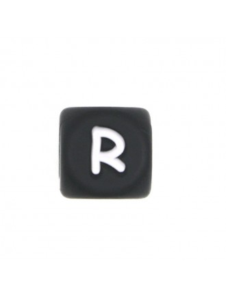 Perles Silicone Lettre Alphabet 12mm Noir