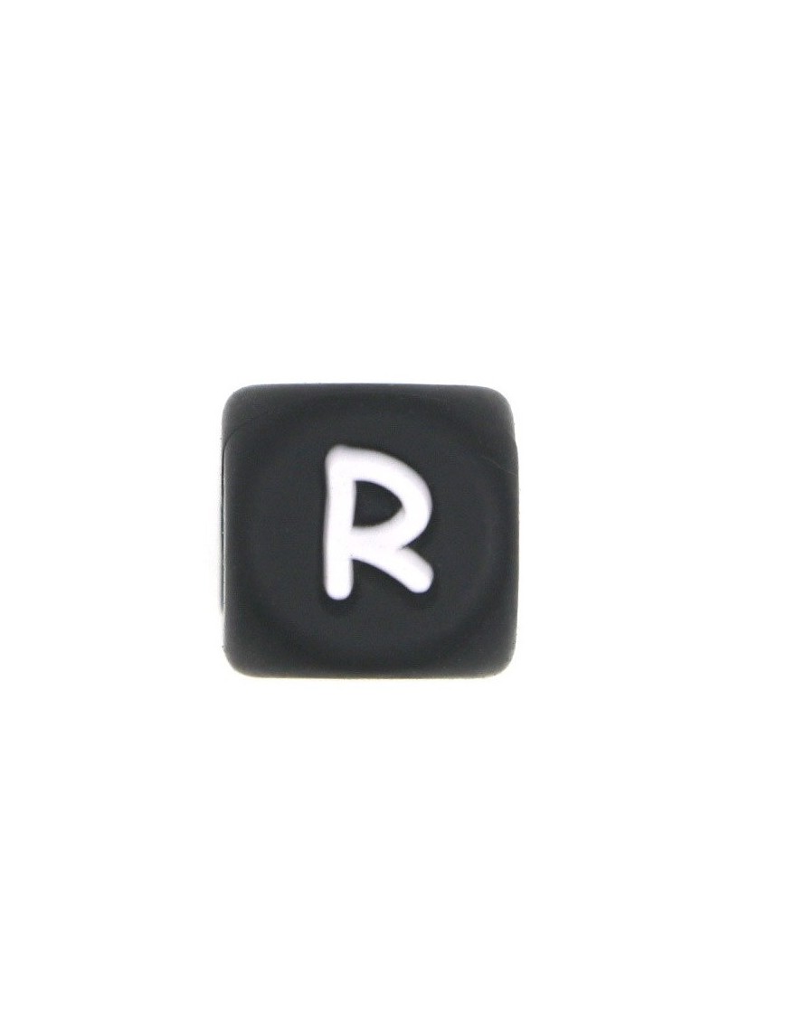 Perles Silicone Lettre Alphabet 12mm Noir
