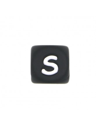 Perles Silicone Lettre Alphabet 12mm Noir