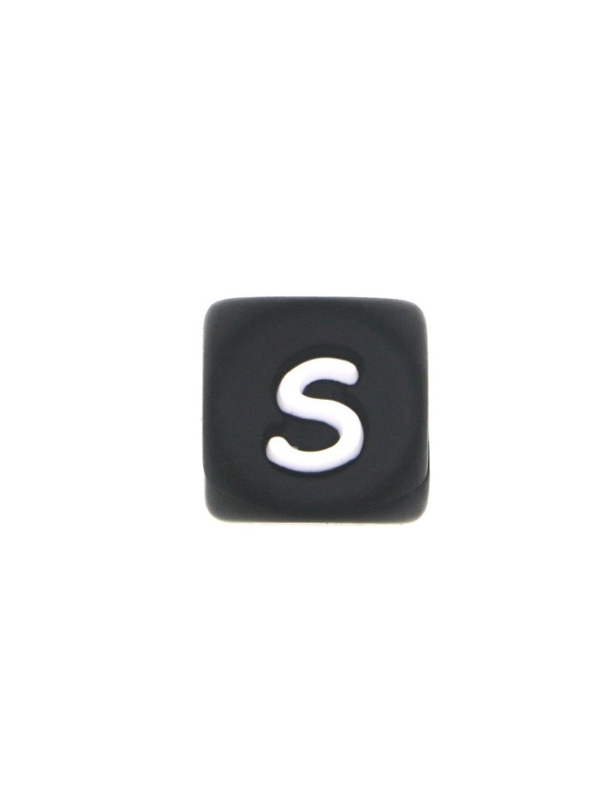 Perles Silicone Lettre Alphabet 12mm Noir