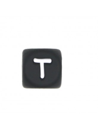 Perles Silicone Lettre Alphabet 12mm Noir