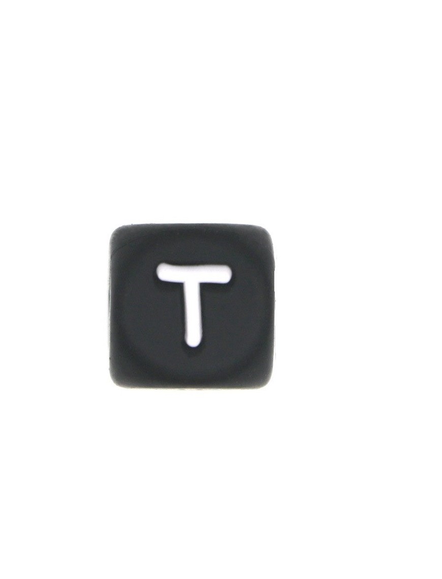 Perles Silicone Lettre Alphabet 12mm Noir