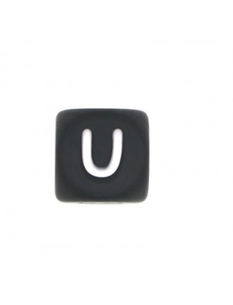 Perles Silicone Lettre Alphabet 12mm Noir