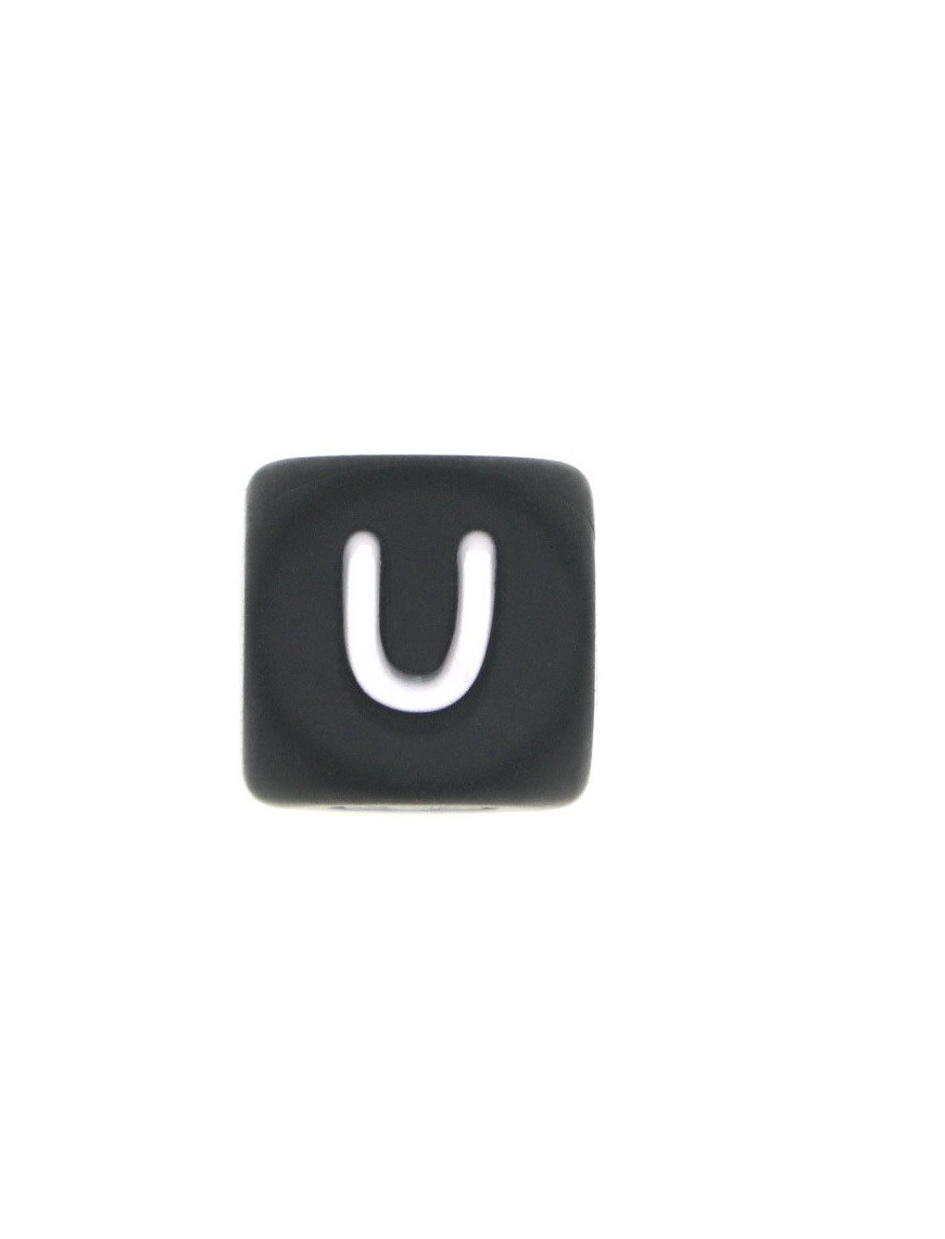 Perles Silicone Lettre Alphabet 12mm Noir