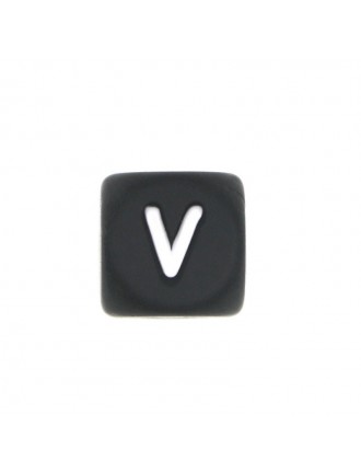 Perles Silicone Lettre Alphabet 12mm Noir