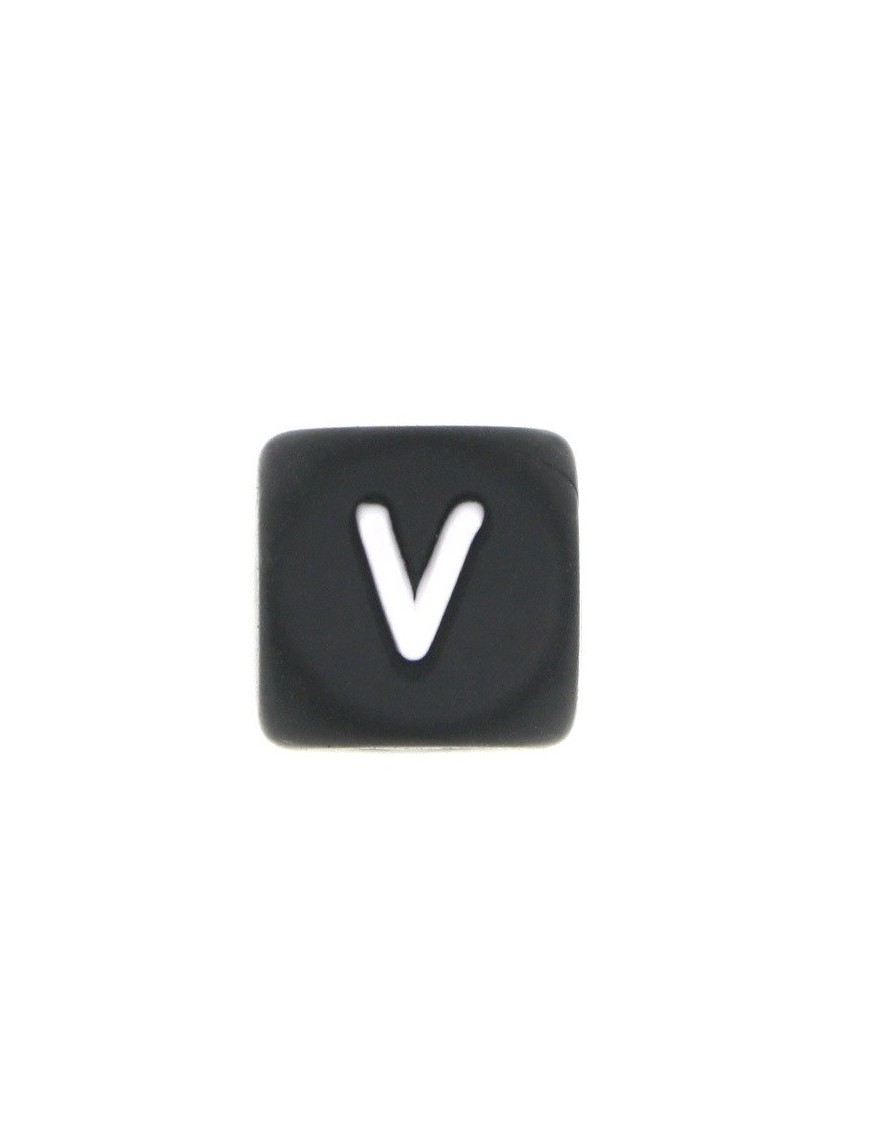 Perles Silicone Lettre Alphabet 12mm Noir