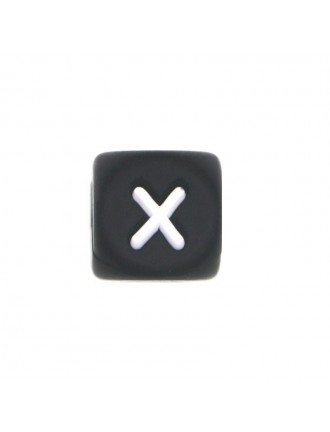 Perles Silicone Lettre Alphabet 12mm Noir