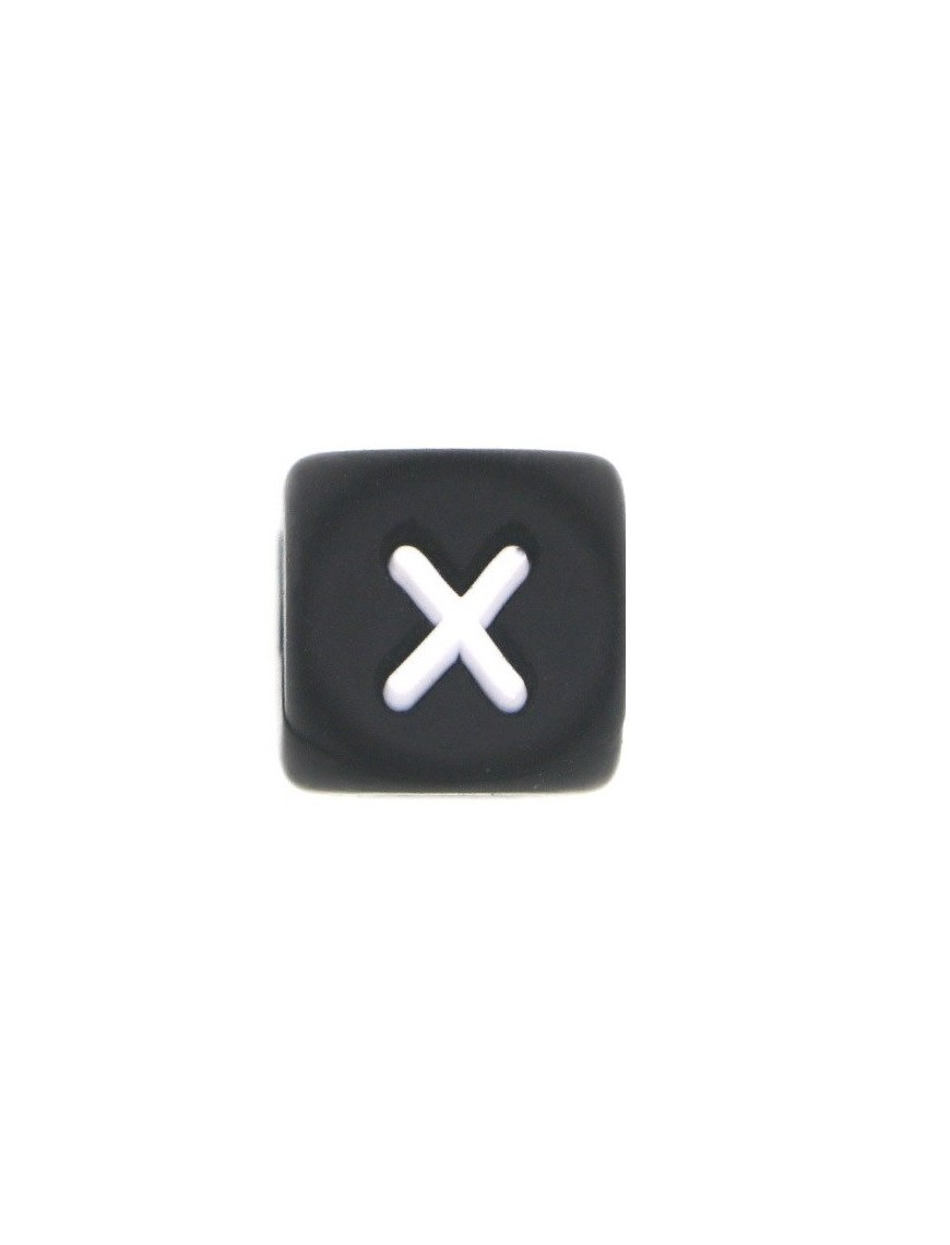 Perles Silicone Lettre Alphabet 12mm Noir