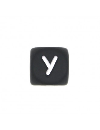 Perles Silicone Lettre Alphabet 12mm Noir
