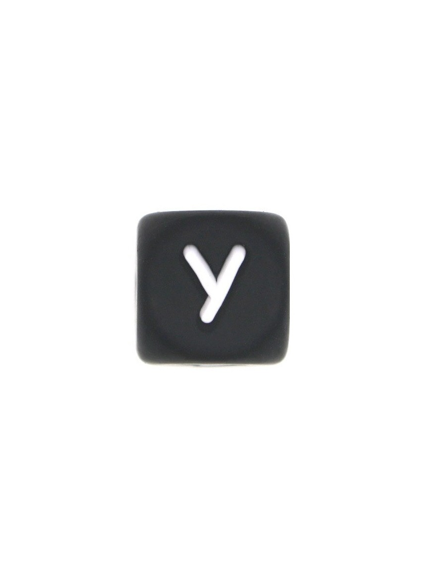 Perles Silicone Lettre Alphabet 12mm Noir