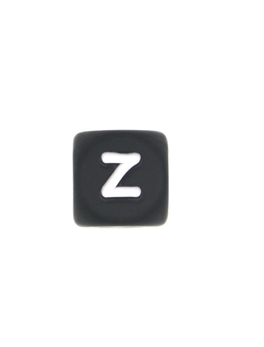 Perles Silicone Lettre Alphabet 12mm Noir