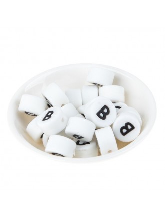 Perles Silicone Lettre Alphabet Rond 12mm Blanche