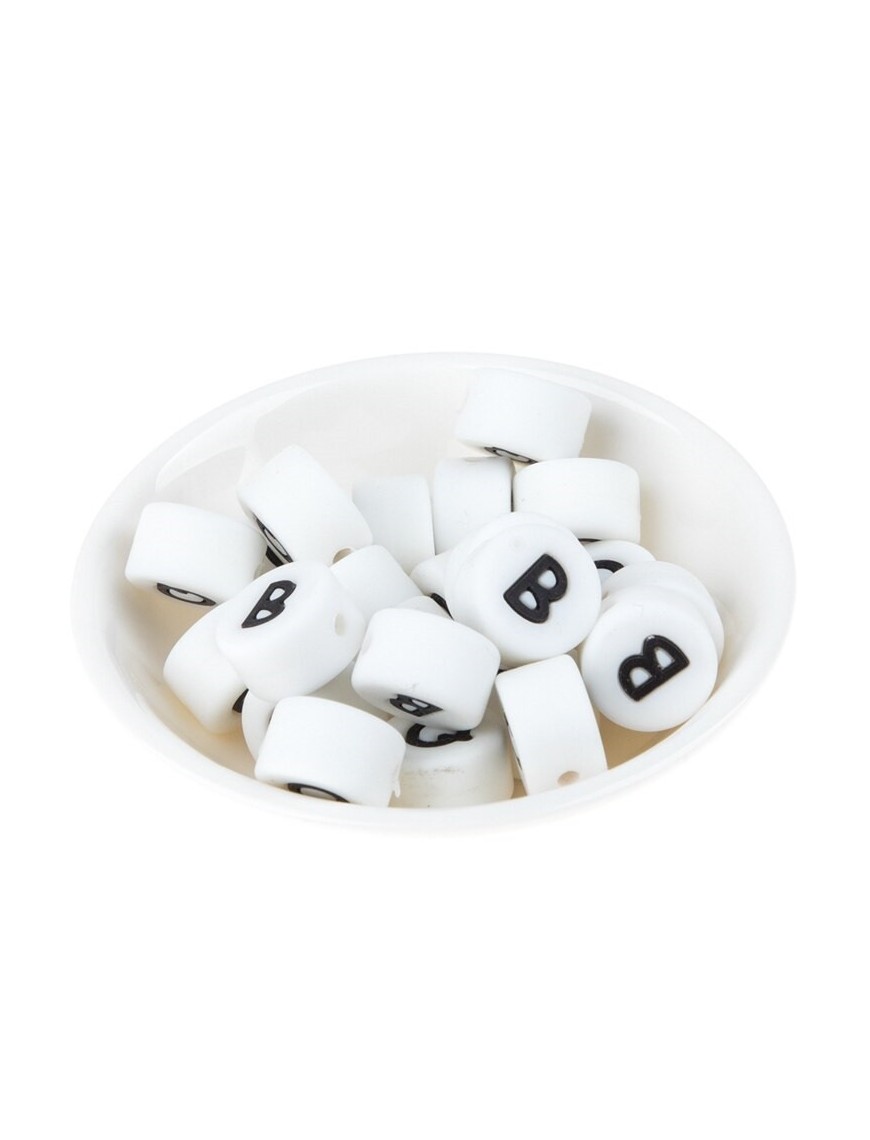 Perles Silicone Lettre Alphabet Rond 12mm Blanche