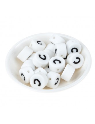 Perles Silicone Lettre Alphabet Rond 12mm Blanche