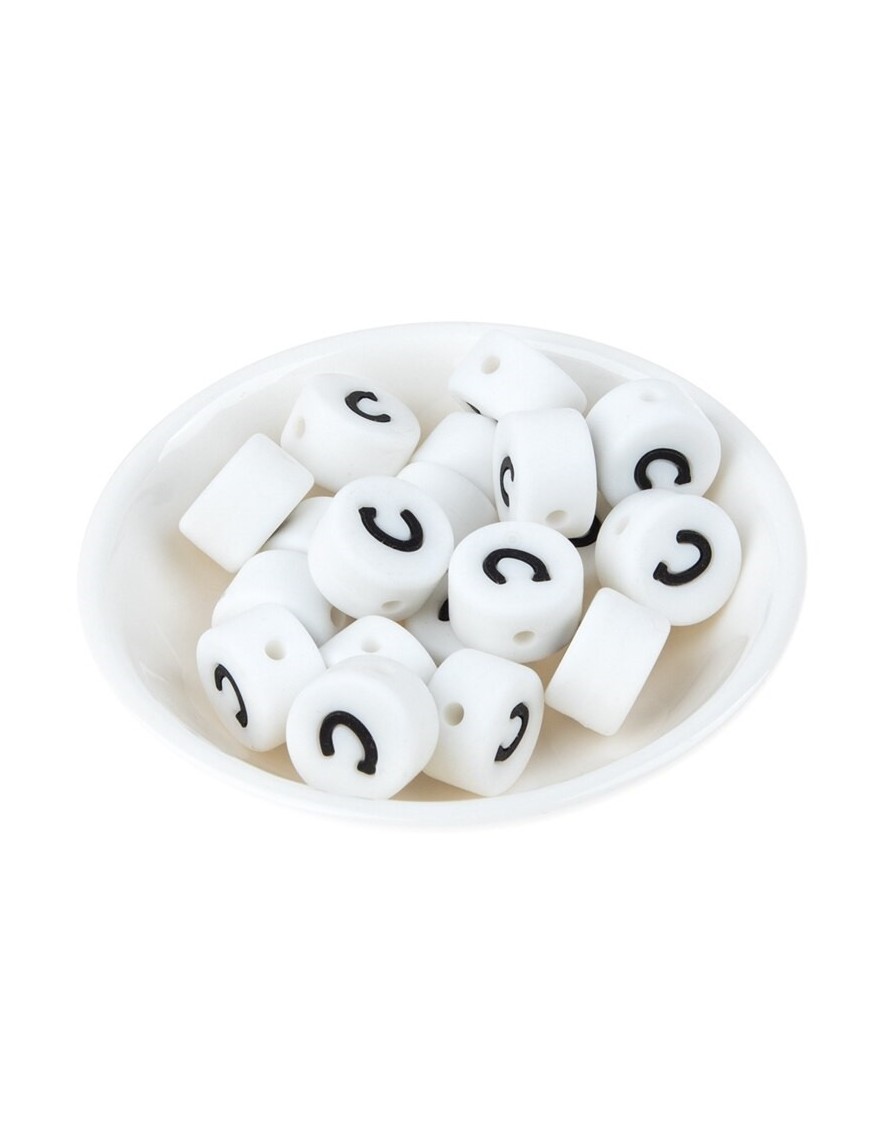 Perles Silicone Lettre Alphabet Rond 12mm Blanche
