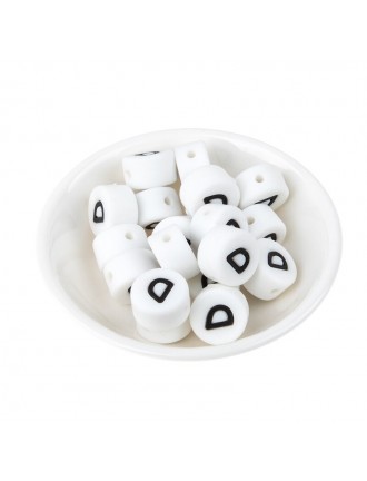 Perles Silicone Lettre Alphabet Rond 12mm Blanche