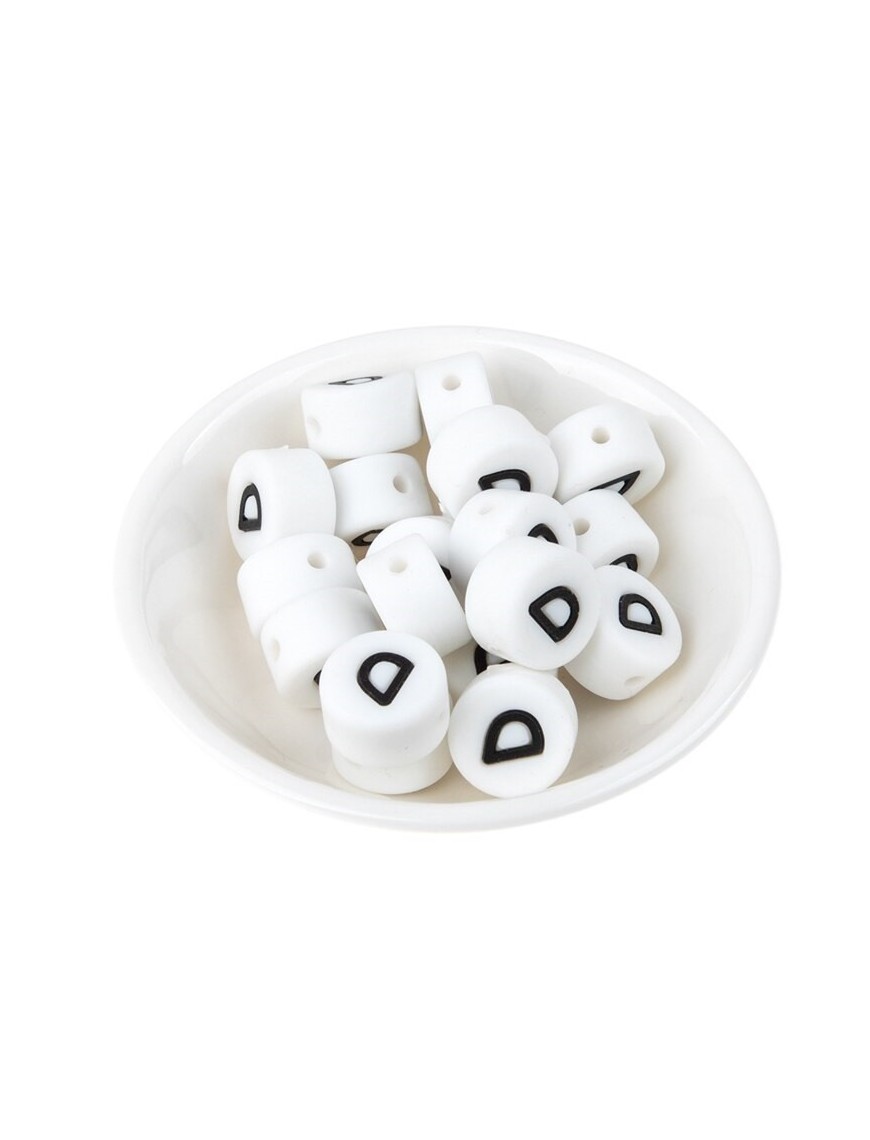 Perles Silicone Lettre Alphabet Rond 12mm Blanche
