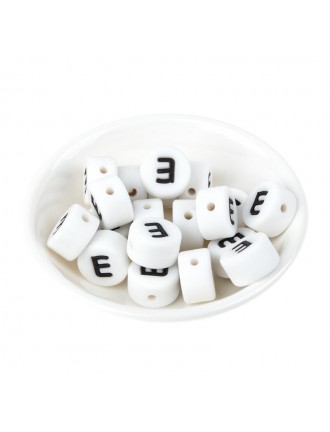 Perles Silicone Lettre Alphabet Rond 12mm Blanche