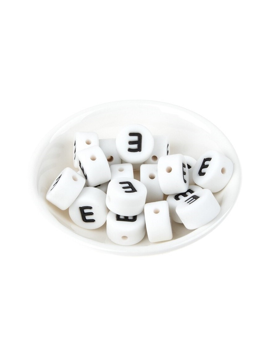 Perles Silicone Lettre Alphabet Rond 12mm Blanche